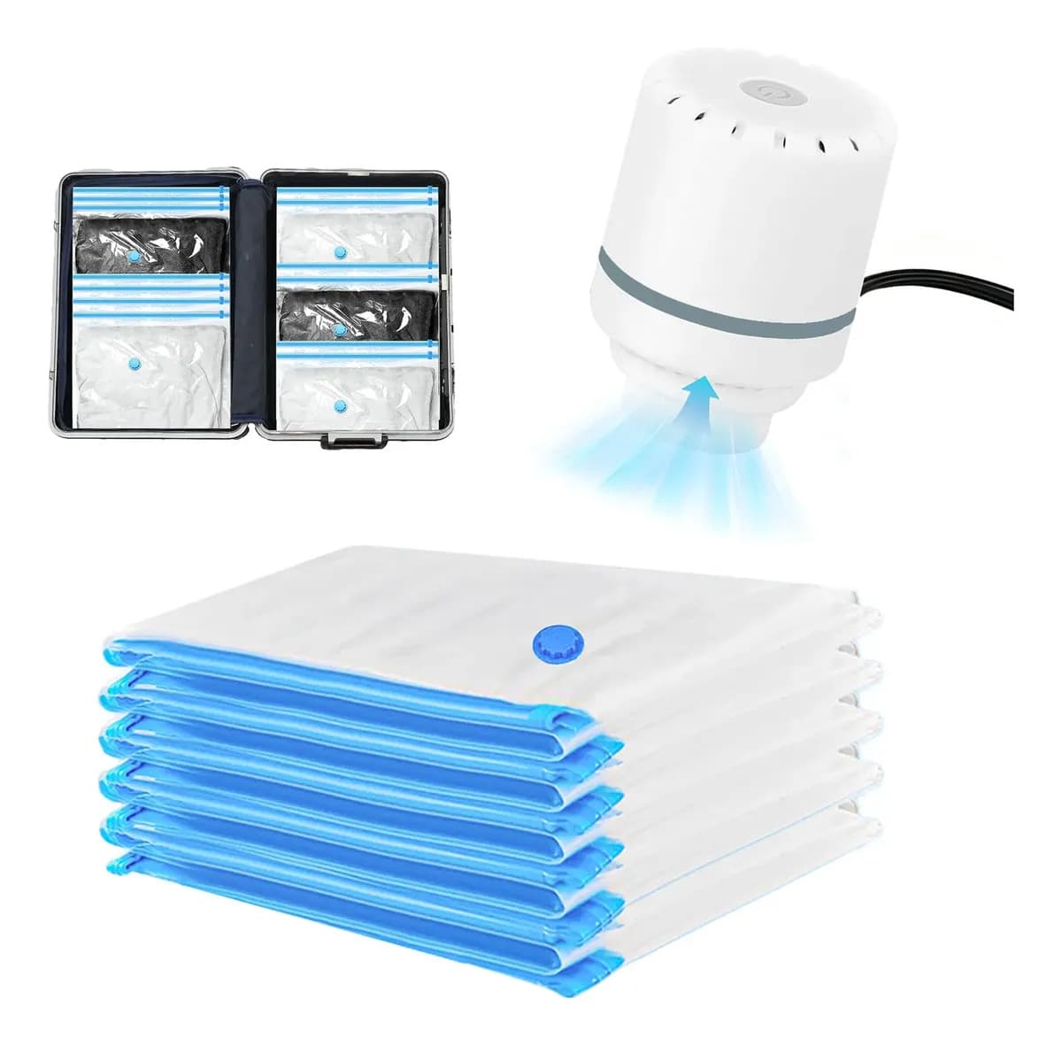 Alusp Pack 5 Saco Vacuo 50x60cm Viagem Vac Bag Organizador Incluir Bomba De Ar Elétrica 110V/220V